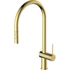 Vitruvius Raveno Single lever kitchen mixer with high swivel spout and pull out spout Brushed Gold